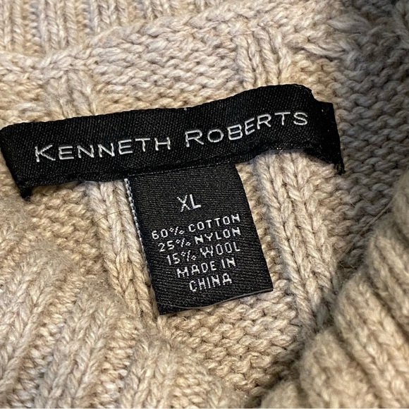 Kenneth Roberts Shawl Neck Cable Knit Sweater, Oatmeal, Size XL - Picture 3 of 6